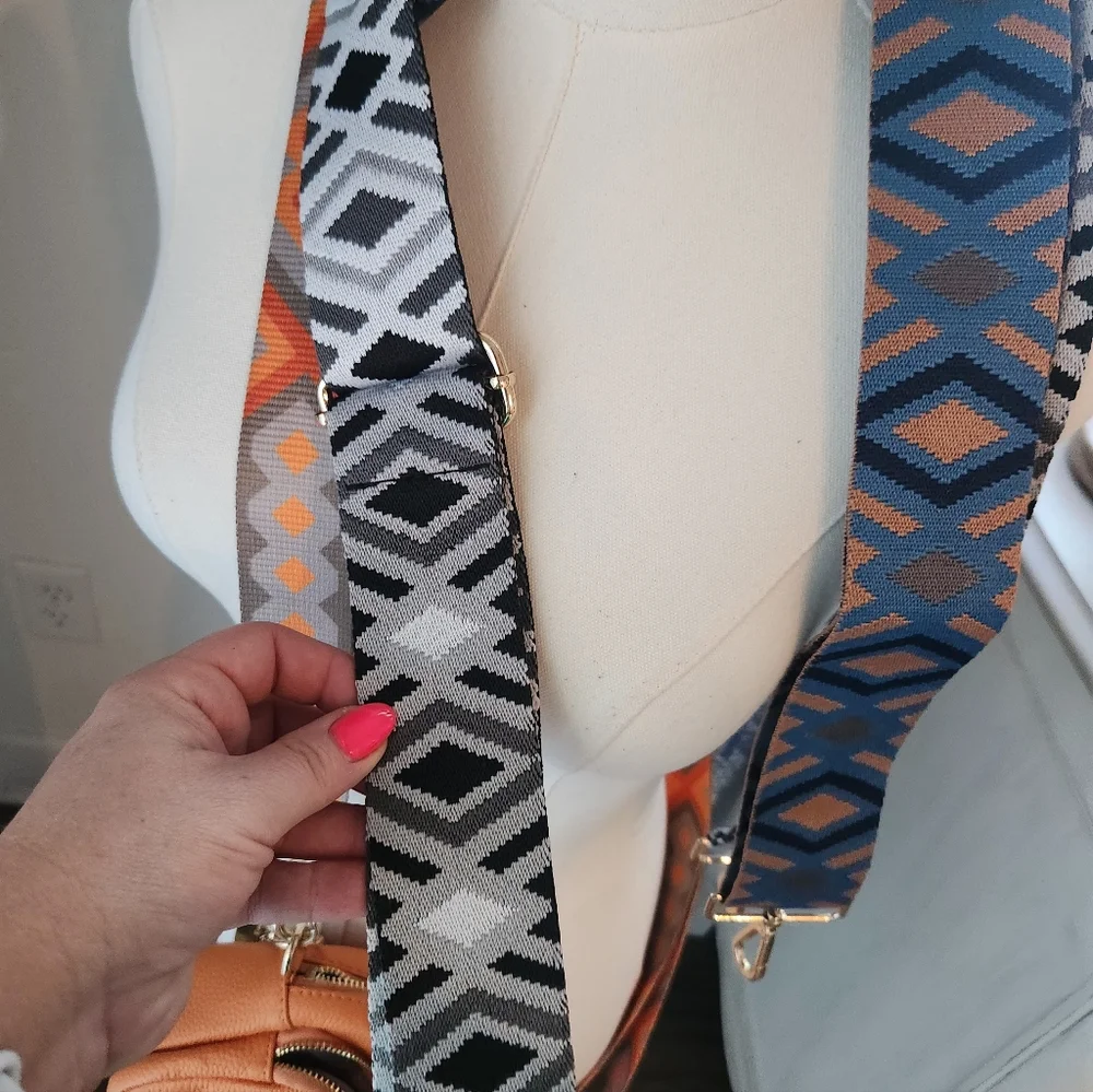 Pom Pom London Orange Crossbody Bag with Patterned Strap - Picture 9 of 9